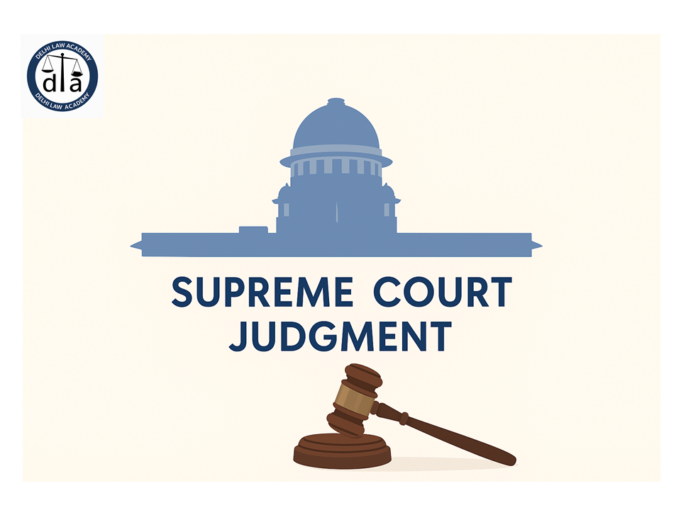 Illustration of the Indian Supreme Court building silhouette with a judge’s gavel in the foreground, symbolizing justice and legal judgments in India