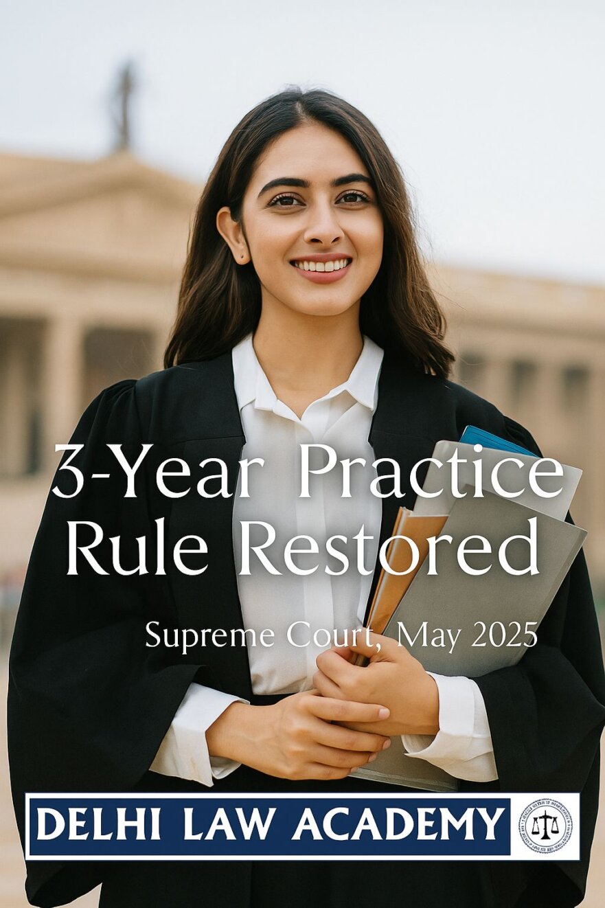 Young female lawyer in black robe holding legal files, symbolizing Supreme Court's 3-year practice requirement for Civil Judge exams, May 2025