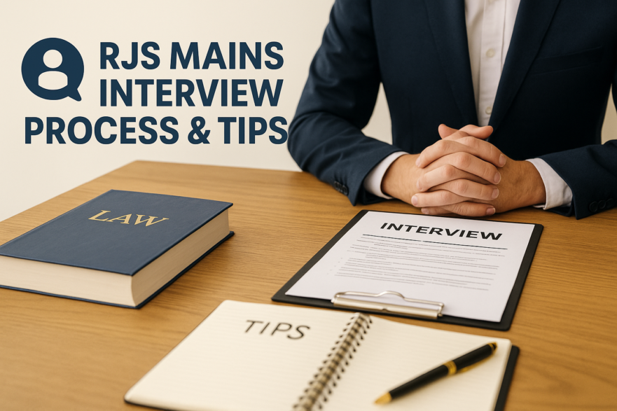 Panel interview setup for RJS Mains with candidate answering questions confidently