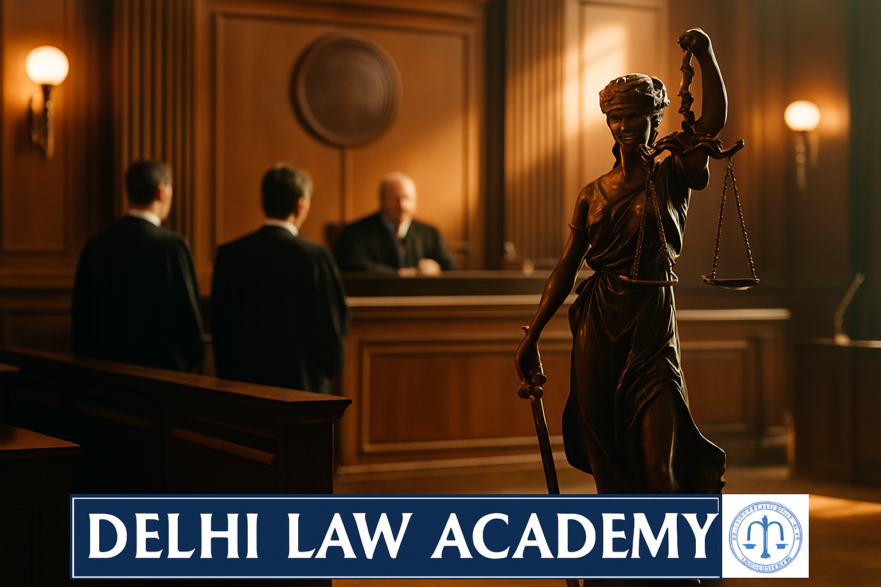 Symbolic depiction of the Right of Private Defence under Indian criminal law with legal imagery and justice symbols.