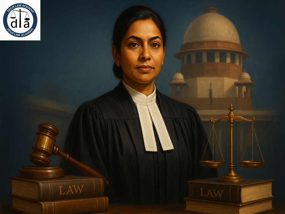 Flat illustration showing scales of justice, legal book, and gavel representing IPC test