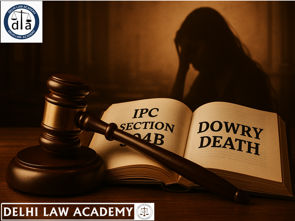 Flat illustration showing scales of justice, legal book, and gavel representing IPC test