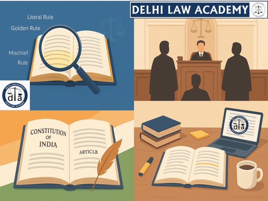 Law books and judge in a courtroom