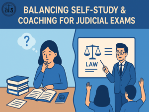 illusted image of a girl studying and a teacher teaching law for judicial services at delhi law academy