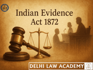 illustrated gavel and scales of justice with indian evidence act written