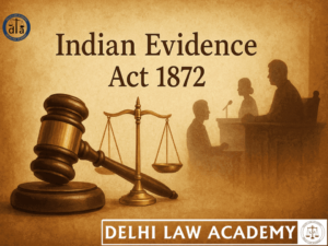 illustrated gavel and scales of justice with indian evidence act written