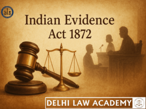 illustrated gavel and scales of justice with indian evidence act written
