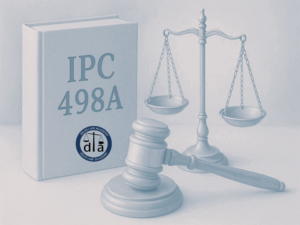 Gavel and scales of justice with delhi law academy book on ipc section 498a