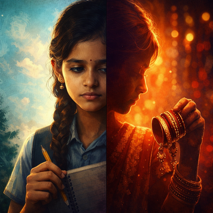 Illustration of a child bride in India